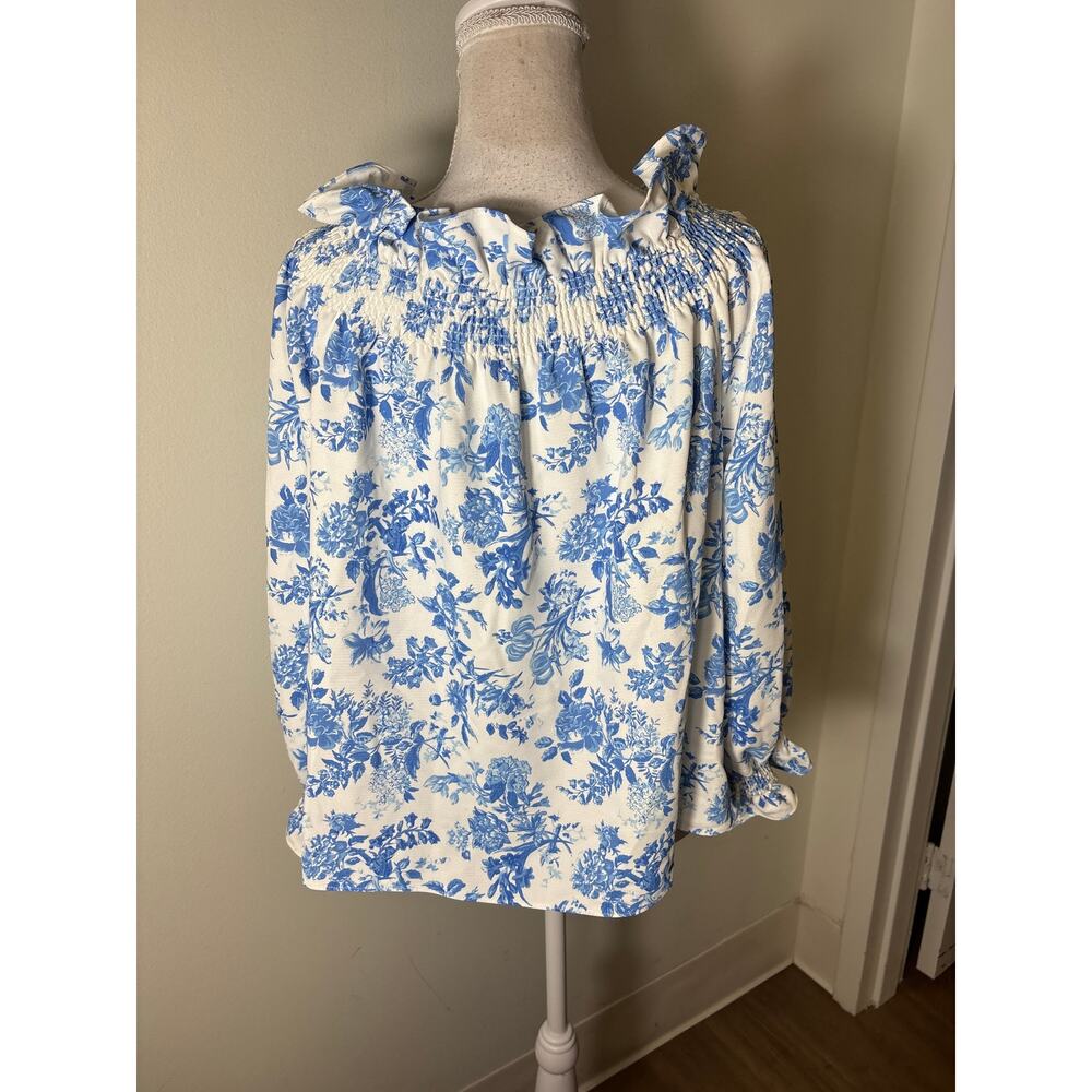 NWT Tuckernuck Blue Floral Long Sleeve Off the Shoulder Top Sz L - Picture 4 of 5